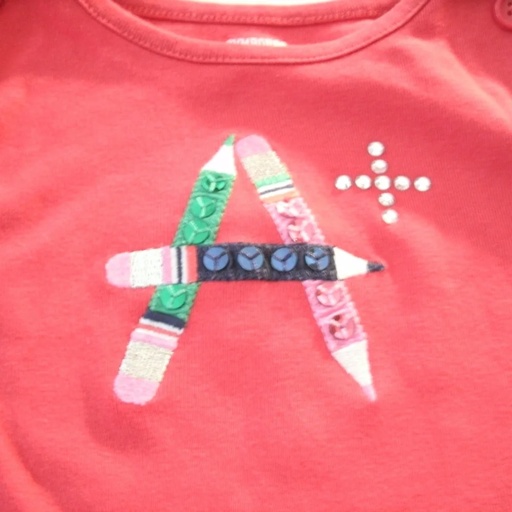 Gymboree Girls T-Shirt Red Sequins A+ Pencils School Long Sleeve Boat Neck 4